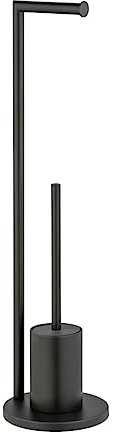 WENKO Stand WC-Garnitur Mod. Ferla Toilettenpapierhalter mit WC-Bürste freistehend aus Metall für Bad und Gäste WC matt lackiert Ø 18 x 69,5 cm Toilettenbürste mit Silikonabdeckung Farbe schwarz
