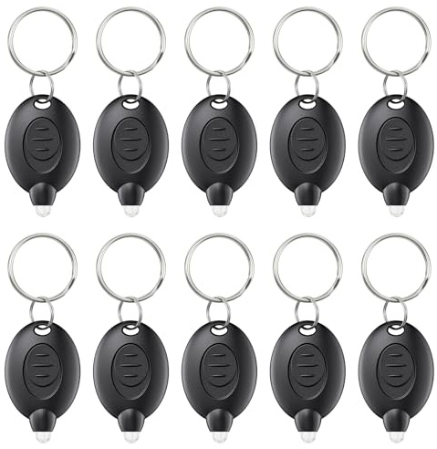 Uniclife 10 Pack LED Keychain Flashlight Black Shell | Mini LED Keychain Light 12 Lumen Portable Ultra Bright Battery Powered Key Ring Torch for Outdoor Camping Hiking and Emergency Lighting