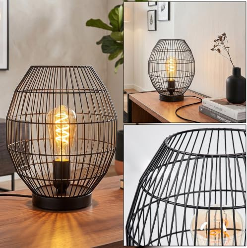 Tischleuchte Oravi, moderne Tischlampe aus Metall in Schwarz, Nachttischlampe mit Schirm in Gitter-Optik, Höhe 27,5 cm, mit An-/Ausschalter am Kabel und Lichteffekt, 1 x E27, ohne Leuchtmittel