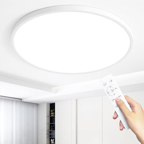 MOONSEA Plafoniera LED Soffitto, Plafoniere 48W 3000-6000K Dimmerabile, Plafoniera LED Soffitto Moderna 50cm per Soggiorno, Camera da letto, Cucina, Ufficio, Bianco