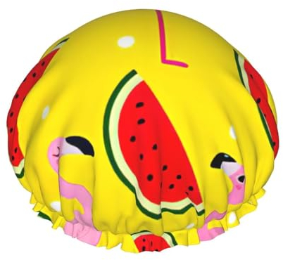 WURTON Weiche Duschhaube für Frauen, wiederverwendbar, umweltfreundlich, mit Flamingo- und Wassermelonen-Druck, rosa