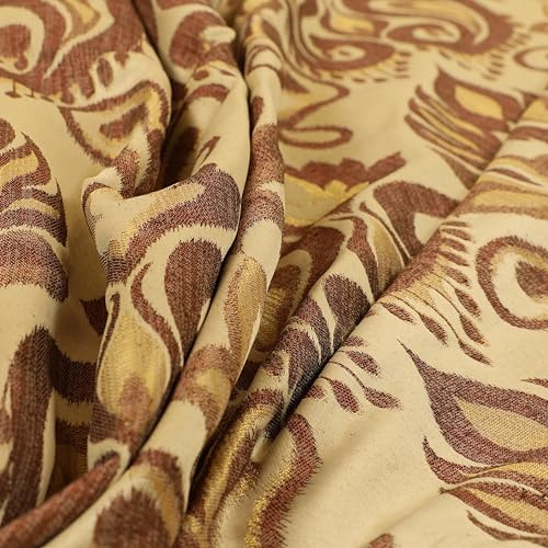 Redbrick Mill Fabrics Schwer entflammbarer Polsterstoff mit großem Blumen-Damastmuster, Vorhangstoff in Creme-Bronze (Meterware)