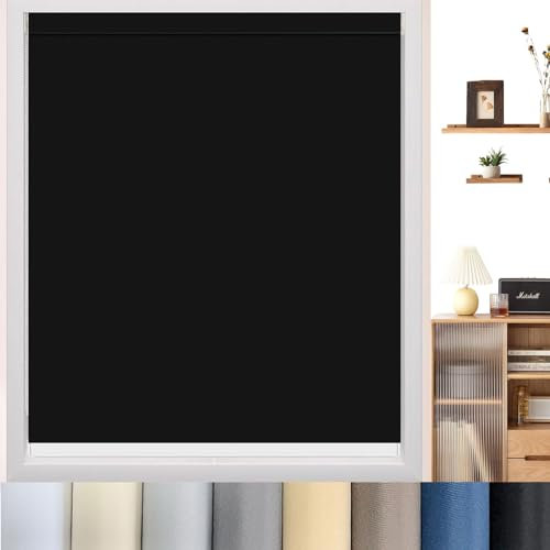 Verdunklungsrollo ohne Bohren Klemmfix 55 x 140 cm Hitzeschutz Sichtschutz Wandmontage Rollo Seitenzugrollo Verdunkelung einfache Installation für Fenster und Türen, Schwarz