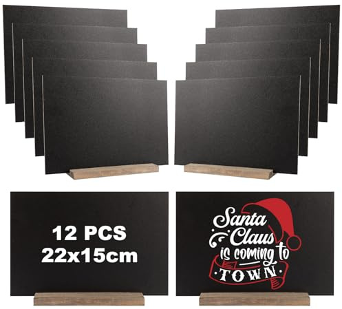 DAJAVE 12 Pcs Mini Chalkboard Signs, Small Chalk Boards with Stands Small Blackboard Signs Tabletop Blackboards Double Sided Message Chalk Board for Pricetags, Weddings, Parties, Bakery - 22x15cm