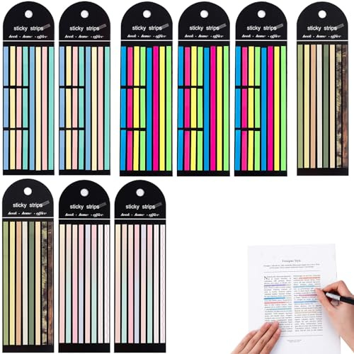 YanBous 2240 Pièces de Notes Adhésives Translucides Fluorescentes, Longs Marqueurs de Page, Marquages Colorés, Bandes Index Adhésives pour Marquer les Textes dans les Livres
