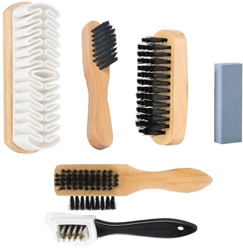 6 Stück Raulederbürste, Schuhbürste, Nubukleder Bürste, Schuhbürsten mit Radiergummi, Wildlederbürste für Schuhe, Schuhputzset mit Schuhbürsten zur Nubukleder Pflege, für Nubuk, Rauleder, Velour