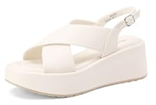 QUEEN HELENA Sandali con Zeppa a Fascia Incrociata con Sottopiede Ortopedico Donna BZ403 (Bianco, Sistema Taglie Calzature EU, Adulto, Donna, Numero, Media, 39)