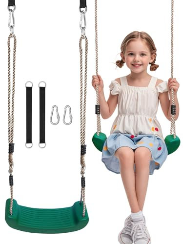 Fionrziy Schaukel,Höhenverstellbare Kinderschaukel Outdoor Indoor,Schaukelsitz mit 2er Hängematte Gurte und 2er Karabinern für Garten,bis 100 kg Belastbar,Grün