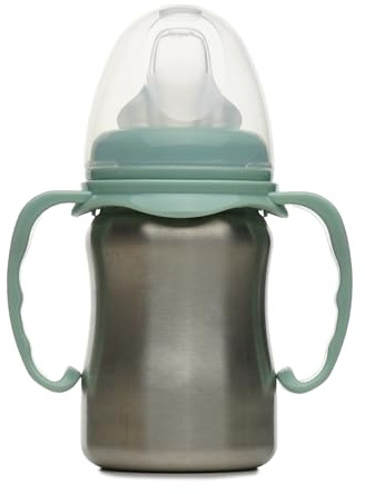 THERMOBABY - Becher aus Edelstahl, für Babys, mit Griffen und Silikonsauger, auslaufsicher, 180 ml, leicht zu reinigen, langlebig, ideal für die Autonomie des Babys, Kaktusgrün