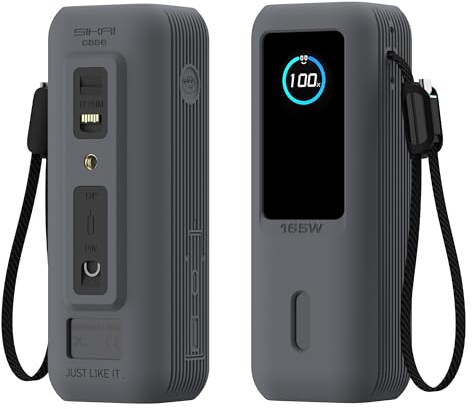Sikai Silikonhülle für Anker Laptop Powerbank 165W(25000mAh) mit 1/4 Zoll Mutterloch,TF/SIM Karte,Kartensteckplatz für Anker Power Bank 165W hautfreundliche Anti-Verlust-Schutzhülle(Grau)
