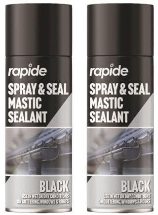 MIXEL Black Spray And Seal Mastic Sealant Spray Paint, Non Cracking, Quick Drying, Easy To Use, Ideal Use For Roof, Window, Pipes, Guttering, Wood, Metal, 300ml (2Pcs)