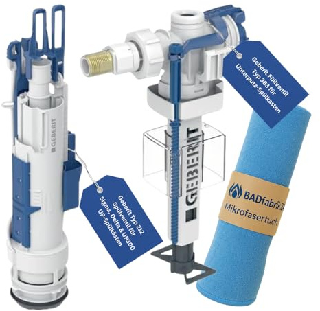 BADfabrik24 Geberit Füllventil Typ 383 & Spülventil Typ 212 Set – kompatibel mit Sigma/Delta/UP300 Spülkästen – inkl. Mikrofasertuch – schnelle WC-Reparatur, leiser Betrieb, einstellbare Spülmengen