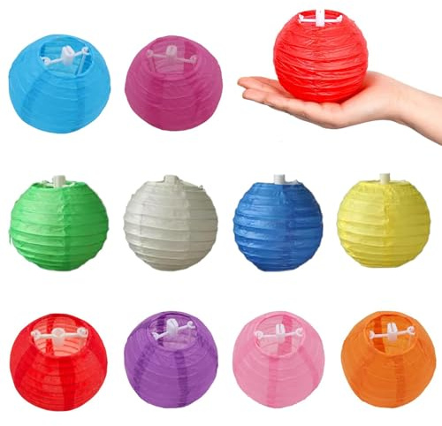 JINJUMEI 10 Stück 3in Mini Runde Laterne Stofflaterne Kleine Laternen Mehrfarbige Mini Laterne für Hochzeiten Geburtstage Außen Party Geburtstag Hochzeit Taufe (Bunt)