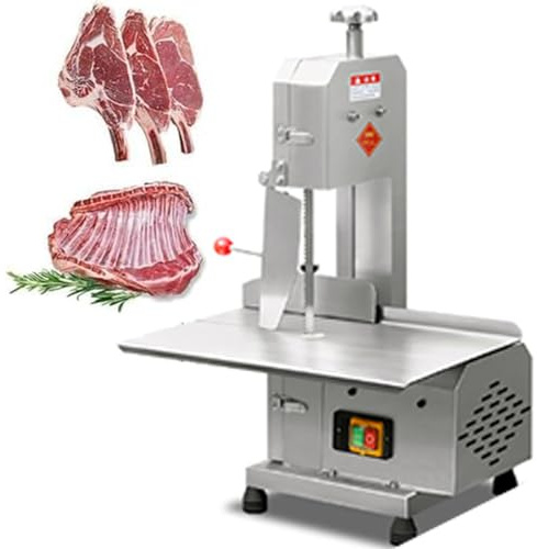 ZenSeFarin Sega a Nastro per Il Taglio della Carne, Sega Elettrica per Ossa da 750 W per Macellazione con Banco da Lavoro in Acciaio Inossidabile da 47 X 32,5 Cm, Spessore di Taglio da 0 a 13 Cm