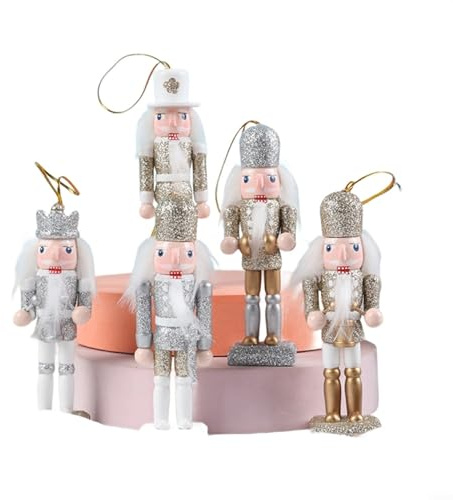 HOHOVYVY Casse-noisette Décorations de Noël 6 ornements casse-noisette scintillants en bois Parfait comme décoration de Noël pour la décoration festive
