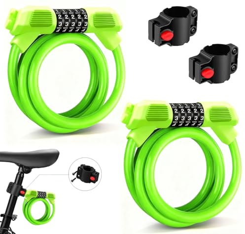 (2 Pack) Fenxyo Candado de Bicicleta, Candado de Cable de Alta Seguridad para Bicicleta 120cm/12mm, cadenas de combinación impermeables ajustables de 5 dígitos para bicicleta, moto, puerta, Verde