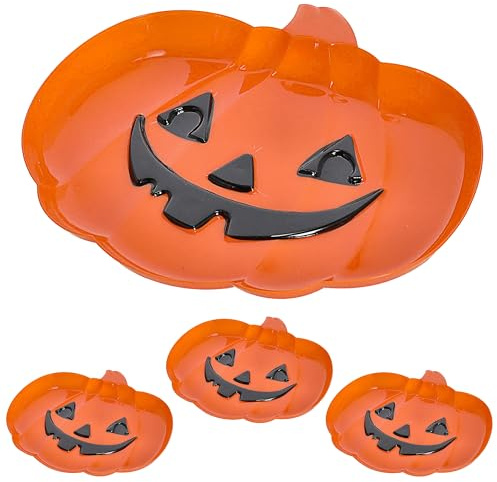 Cepewa Dekoteller 4er Set 'Pumpkin' Tablett | Kunststoff orange schwarz 30x2,5x27cm | Teller Kürbis Halloween-Tischdekoration