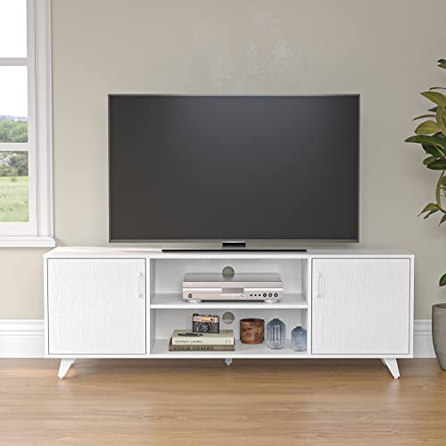 Panana Modern 120cm TV Cabinet TV Stand with 2 Doors 2 Shelves Media Storage Console Table for Living Room Bedroom Small Space (White)
