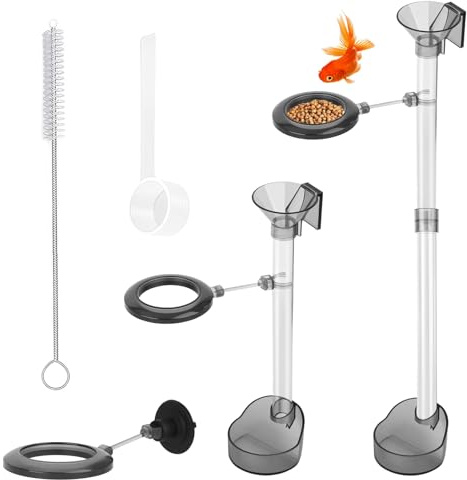 Futterring Aquarium, Aquarium Zubehör Acryl Garnelen Futterschale mit Rohr Einstellbare Futterschale Set mit Fütterungsring und Reinigungsbürste für Fische Garnelen Krabben