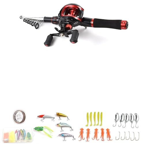 Fesjoy 2,1 M Teleskop-Angelrute und Wurfrollen-Set, Zusammenklappbare Rute mit Präziser Wurf-Baitcaster-Rolle für die Rechte Hand für Nahtloses Angelerlebnis, Ideal Anfänger und Erfahrene (Rechte