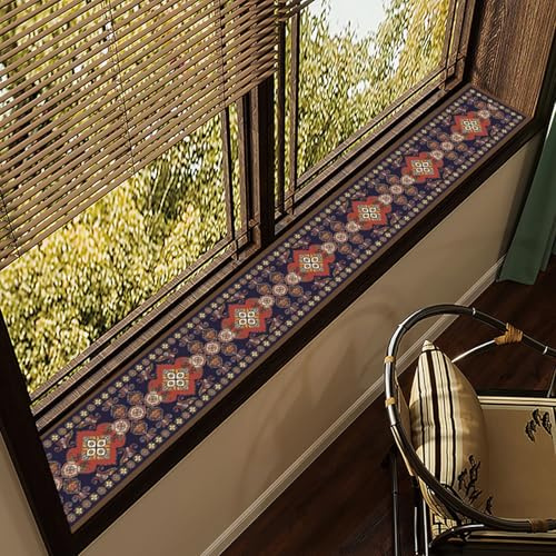 Fensterbank-Schutz-Matte Innen mit Muster, 10-40 cm Breite Fenster Matte aus PVC-Leder für Balkone Erkerfenster, Wasserdichte Schutzunterlage Fensterbankabdeckung(F,60x25cm(23.6x9.8in))