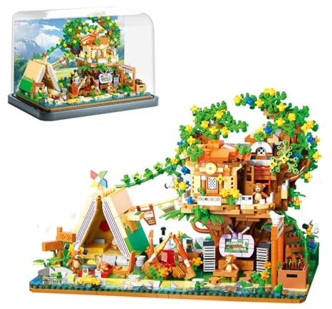 Auspcers Blocks Baumhaus Bausteine Haus Bausatz Set, 1860 Deko Baumhaus Klemmbausteine Modell, Creative Geschenk für Erwachsene(Mit Staubschutzhülle)