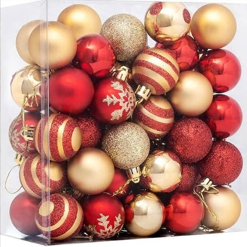 Shatterproof Christmas Ball Ornaments, Red and Gold, 4cm, Set of 50, Mini Xmas Tree Baubles for Wreath, Garland, Party Decor (Red & Gold)