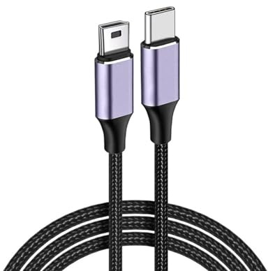 JZK 1M Braided USB Type C to Mini USB Cable, Supports OTG, 480 Mbps Data Transfer & 10W Charging, for PS3 Controllers, GPS, Camera, Dash Cams, USB-C Laptops