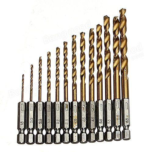 Malayas 13 PCS HSS Drill Bit Set Titanium Coated Drilling Tools 1/4 Hex Shank With High Speed Steel for DIY Woodworking Plastic Metal 1.5-6.5mm
