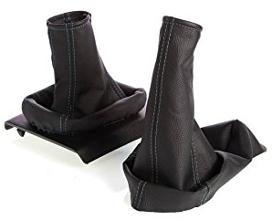 Schaltmanschette und Handbremsmanschette Schwarz Faden Blau Echt Leder myshopx SH62