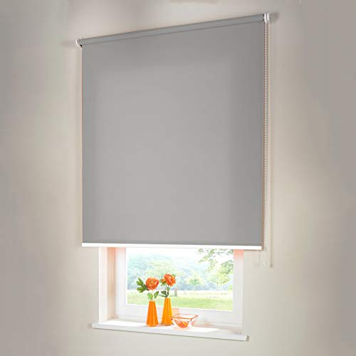Sonnenschutz-HH® - Seitenzugrollo Verdunkelungsrollo - Außenmaß Breite 160 x 170 cm Höhe grau - Lichtundurchlässig Blickdicht Rollo für Abdunkelung Kettenzugrollo inkl. Universalträger