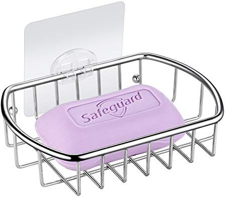 MaxHold Traceless Self Adhesive Soap Dish, Stainless Steel Soap Basket Never Rust, Bathroom Shower Caddy, Kitchen Sponge Holder
