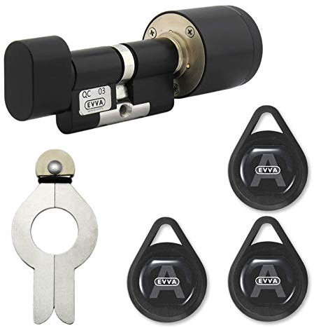 EVVA AirKey Knaufzylinder 31/61K (K=Knaufseite mechanisch) inkl. 3 KeyTags inkl. 6 KeyCredits inkl. Montagewerkzeug - alle Längen von 31/31K bis 71/71K verfügbar - Patiniert Schwarz