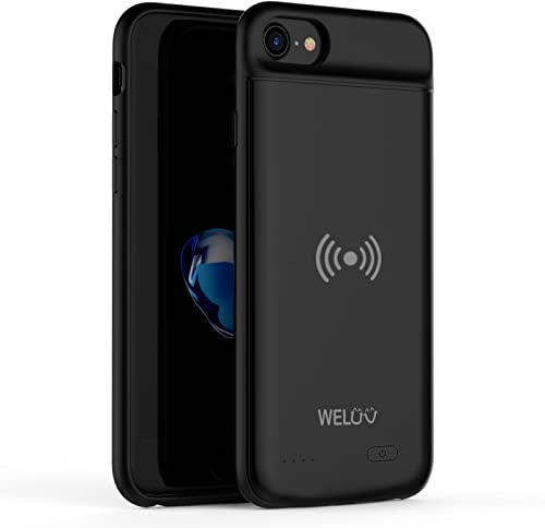 WELUV For SE 2020 iPhone 6 6s 7 8 SE3 Qi Charging Case Ultra thin Wireless Battery case 3200mAh Charger Cover Rechargeable Qi Cover Case Travel Phone Shell Black New Version