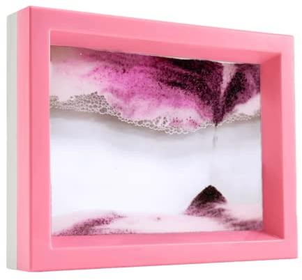 FUNJIA Moving Sand Art, Liquid Motion Bubble Flowing Sand Art Picture Desktop Sensory Calming Fidget Toy - Pink