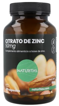 Citrato de zinc 50 mg | 120 cápsulas | Naturitas Essentials | Alta absorción | Sistema inmunitario y piel | Minerales y Oligoelementos