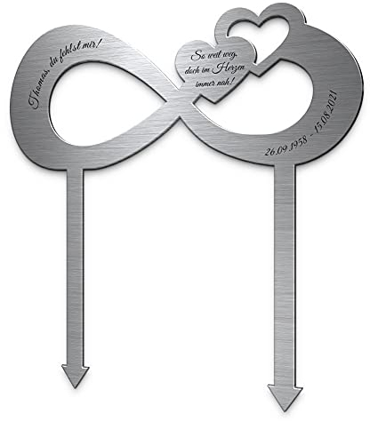 Grabschmuck aus Edelstahl Grabstecker im Infinity Design | Unendlichkeitssymbol individuell gestalten mit Namen oder Spruch | zB für Haustier oder Menschen | Wetterfest (Personalisierbar)