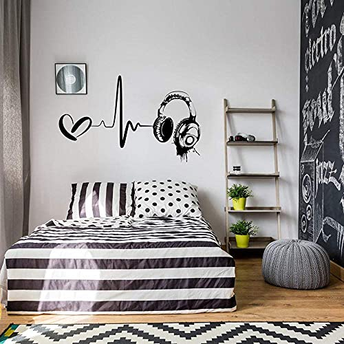 Kopfhörer Wandtattoo Herzschlag Wanddekoration Musik Welle Aufkleber Musikliebhaber Geschenk Musikstudio Kindergarten Jugendzimmer Dekoration 42X25Cm