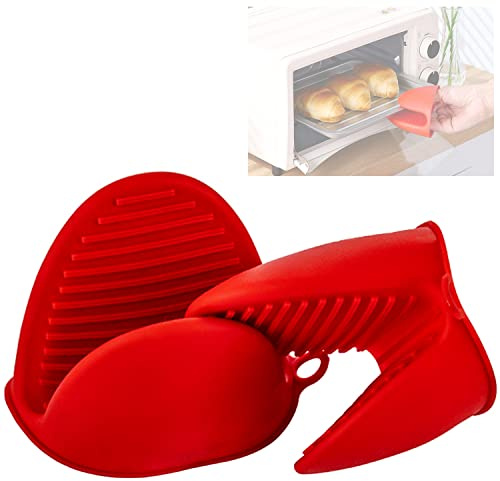 Gant de Cuisine Silicone Rouge, Protection Thermique Large, 3.35 x 3.9 Pouces, pour Casseroles, Four, Cuiseur à Riz, Aliments Chauds et Froids