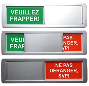 Panneau coulissant LIBRE/OCCUPÉ VEUILLEZ FRAPPER/NE PAS DÉRANGER SVP 17,5x5cm - Avec support magnétique & 2 autocollants de la célèbre marque 3M pour les surfaces non métalliques (5)