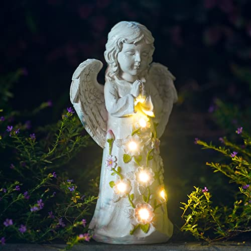 Yeomoo Fairy Angelo statuetta decorativa da giardino solare per esterni, con 6 luci a LED, impermeabile, decorazione da giardino in resina, regalo per esterni, casa, cortile, terrazza, veranda, 24,5