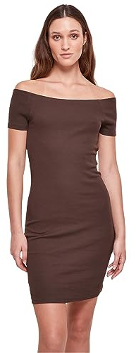 Urban Classics Tb1501-ladies off Shoulder Rib Dress Vestito, Marrone, M Donna