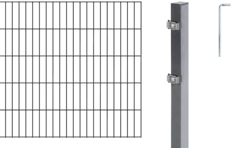 Alberts 653415 Doppelstabmattenzaun als 30 tlg. Zaun-Komplettset | verschiedene Längen und Höhen | anthrazit | Höhe 180 cm | Länge 28 m