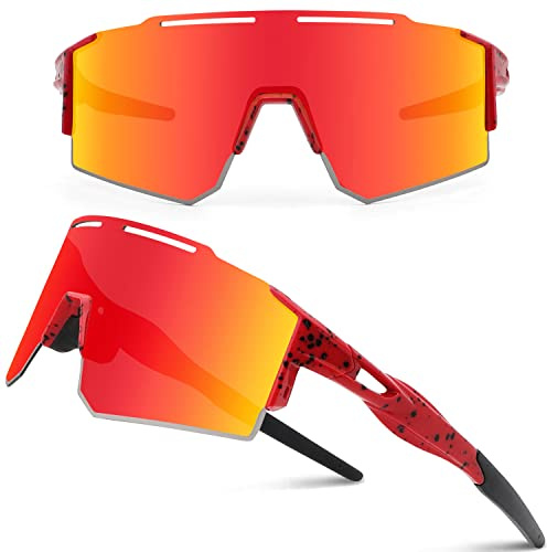 DUDUKING Sonnenbrille Fahrradbrille Herren Damen,Wassertransferdruck Sportbrillen Radsport Brillen für Outdoorsport Radfahren Laufen Golf UV 400 Schutz Baseball Brille