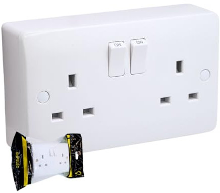 SH|P® CONVEX Range White 13A 2 Gang Switched Socket with 25mm Surface Pattress Box – Slimline Curved Design – Wall Mounted Outlet + Pattress (1 Pack) (2 Gang Socket + Back Box)