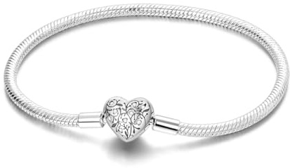 Bracelet à breloques pour femme en argent sterling, fermoir en forme de cœur, bracelet à chaîne serpent, bracelet européen de voyage, bijoux compatibles avec les breloques Pandora