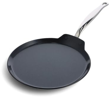 GreenPan Barcelona Hard Anodized Healthy Ceramic Nonstick 28 cm Pancake Pan, Flat Skillet Griddle, PFAS Free, Stainles Steel Handle, Extra Strong Scratch Resistant, Induction, Oven Safe, Black