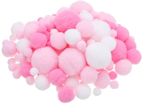 PATIKIL Pompones de Varios Tamaños para Manualidades 130 Piezas Bolas de Pom Pom Esponjosas en Tonos Pastel para Arte Material Creativo Manualidades Decoraciones Rosa Blanco