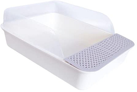 Duiaynke Bac à litière pour chat avec couvercle ouvert, anti-éclaboussures, bac à sable pour petits animaux, lapin (gris blanc, grand)