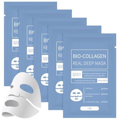 5 st Bio Collagen Mask, Deep Hydrating Bio Collagen Real Deep Mask, ollagen Deep Hydrating Overnight Mask för ansikte, Bio Collagen Face Mask Overnight för flickor och kvinnor Hudvård (5pcs)